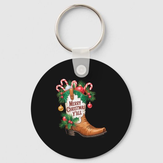 Porte-clés Cowboy Boots Country Western Merry Christmas Y'all (Recto)