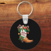Porte-clés Cowboy Boots Country Western Merry Christmas Y'all (Recto)