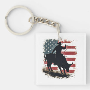 Porte-clés Cowboy Bull Rider Patriotique American Flag Cowboy