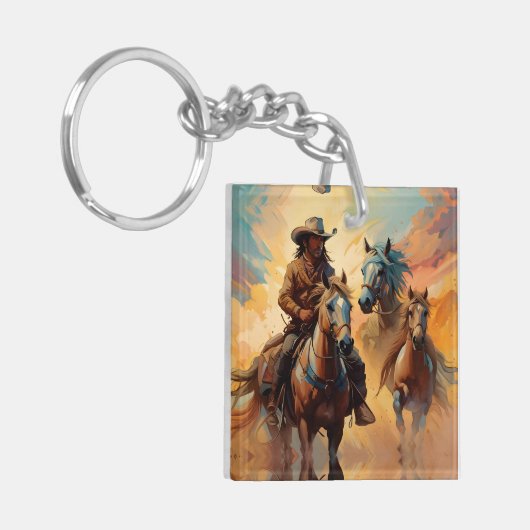 Porte-clés Cowboy et cheval collage (Devant gauche)