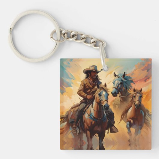 Porte-clés Cowboy et cheval collage (Devant)