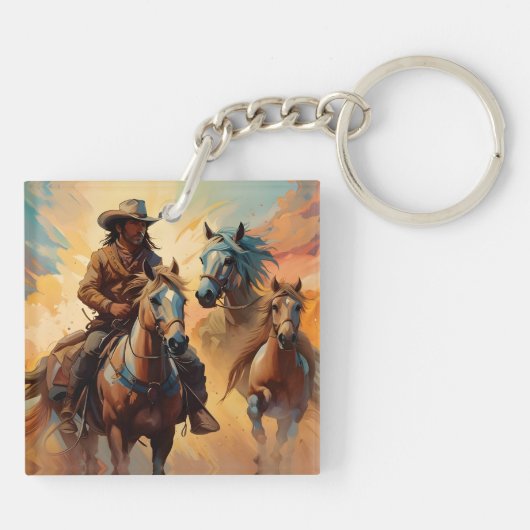 Porte-clés Cowboy et cheval collage (Dos)