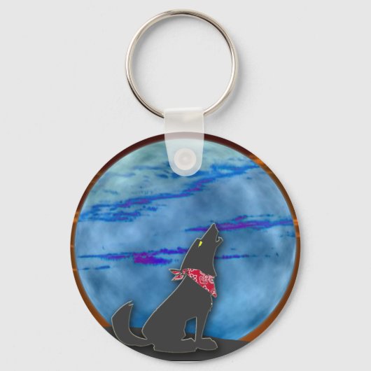 Porte-clés Coyote Howling à la Lune Bleue (Recto)