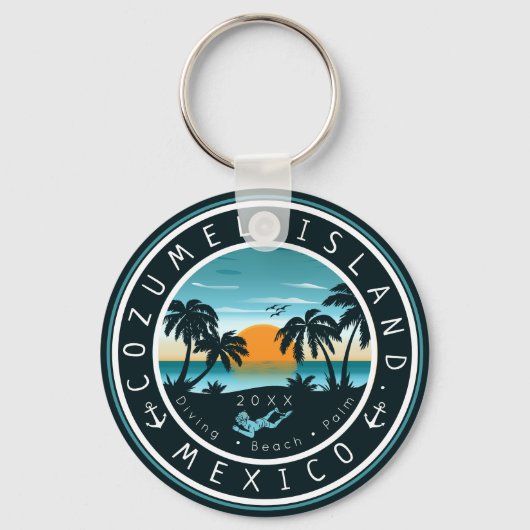 Porte-clés Cozumel Mexique Plongée Scuba Sunset Souvenir 80s (Recto)