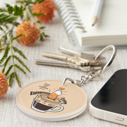 Porte-clés Cozy Coffee and Funny Cat Theme Rustic Custom (Devant droit)