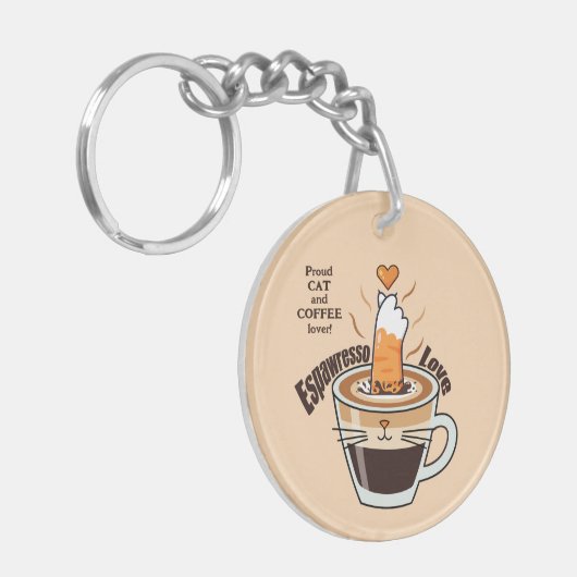 Porte-clés Cozy Coffee and Funny Cat Theme Rustic Custom (Devant gauche)