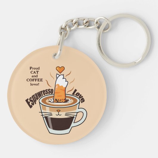 Porte-clés Cozy Coffee and Funny Cat Theme Rustic Custom (Dos)