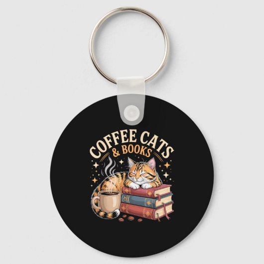 Porte-clés Cozy Reading Cat Coffee And Books Lover Artwork  (Recto)