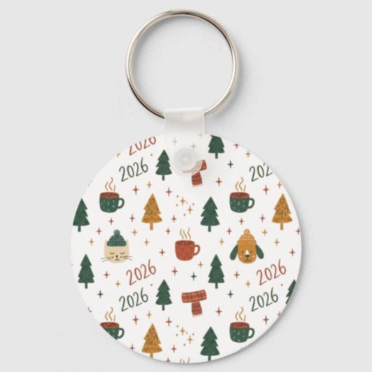 Porte-clés Cozy Winter Vibes 2026 - Cute Puppy and Kitten Chr (Verso)