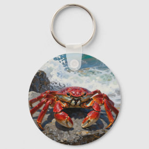 Porte-clés Crabe rouge vibrant sur les vagues de l'océan