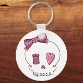 Porte-clés Crâne à coudre (rose) (Recto)