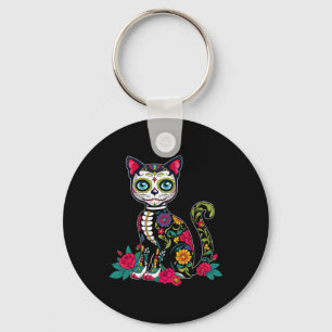 Porte-clés Crâne à sucre Chat Dia De Muertos Jour de la mort