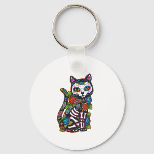 Porte-clés Crâne à sucre de chat Mexique Calavera Dia De Los