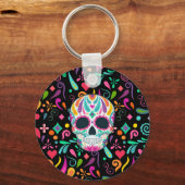Porte-clés Crâne à sucre fleur fantaisie (Recto)