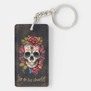 Porte-clés Crâne à sucre floral Dia de los Muertos espagnol