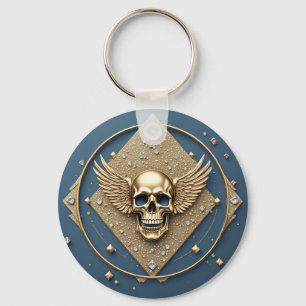 Porte-clés ☠️ Crâne ailé doré Cadeau gothique pour motards 💎