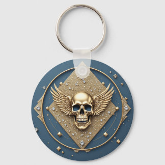 Porte-clés ☠️ Crâne ailé doré Cadeau gothique pour motards 💎