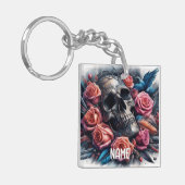 Porte-clés Crâne avec Roses et Bluebird (Devant gauche)