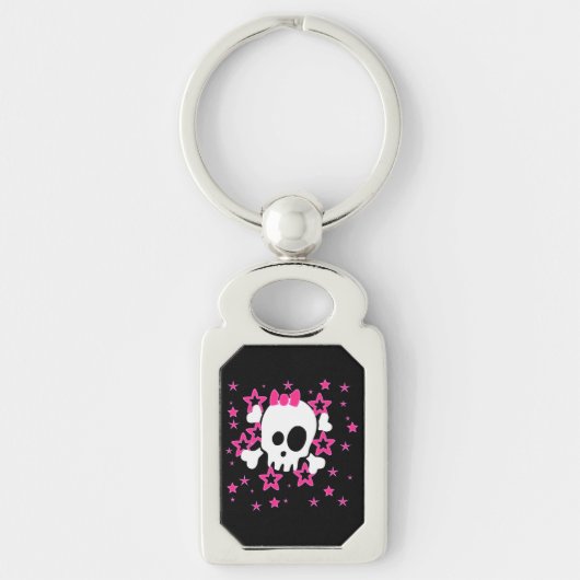 Porte-clés crâne blanc girly noir (Devant)