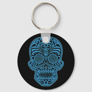 Porte-clés Crâne bleu et noir décoratif de sucre