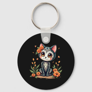 Porte-clés Crâne de chat en sucre coloré, Halloween mexicain