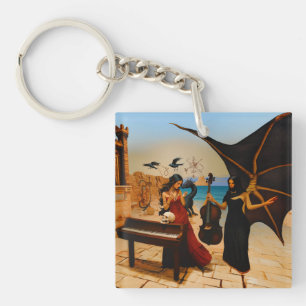Porte-clés Crâne de dragon Abstrait Occulte Cuisine foncée AI