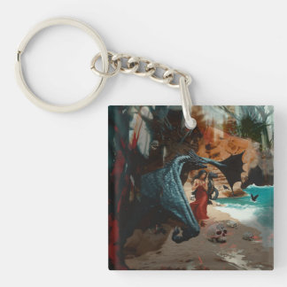 Porte-clés Crâne de dragon Abstrait Occulte Cuisine foncée AI