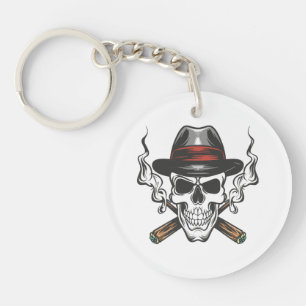 Porte-clés Crâne de gangster avec casquette fedora