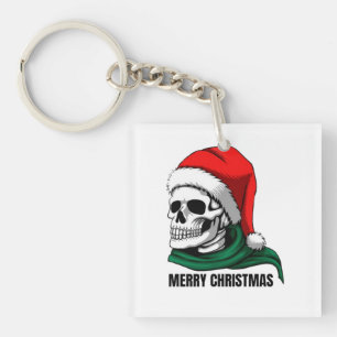 Porte-clés Crâne de Noël gothique avec chapeau de Père Noël –
