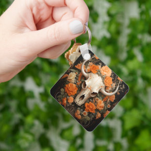 Porte-clés Crâne de Sucre Bohème Vintage en Fleur