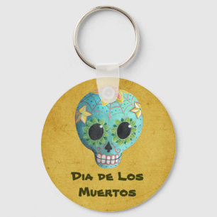 Porte-clés Crâne de sucre de Blue Dia de Los Muertos Art