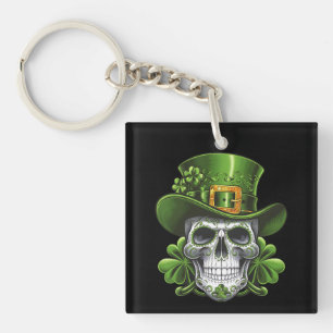 Porte-clés Crâne de Sucre Fête de la Saint-Patrick Trèfle