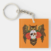 Porte-clés Crâne de sucre vibrant Hibou Roses rouges (Devant)