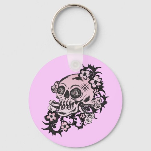 Porte-clés Crâne de tatouage rose (Recto)