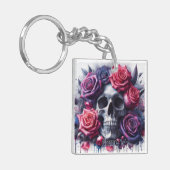 Porte-clés Crâne entouré de Roses dynamiques (Devant gauche)