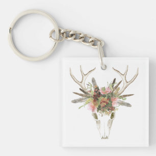 Porte-clés Crâne et fleurs de cerfs communs