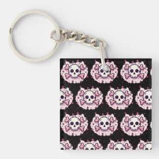 Porte-clés Crâne et Os en Rose Pastel