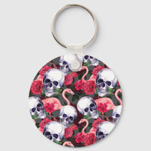 Porte-clés Crâne floral, motif flamand sans soudure.