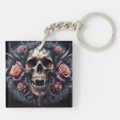 Porte-clés Crâne gothique orné de Rose (Dos)