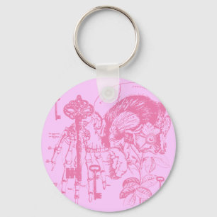 Porte-clés Crâne rose et collage de clé