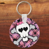 Porte-clés Crâne rose et os croisés avec Coeurs et Bow (Recto)