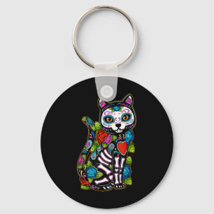 Porte-clés Crâne sucre Chat noir De Los Muertos Catrina Jour