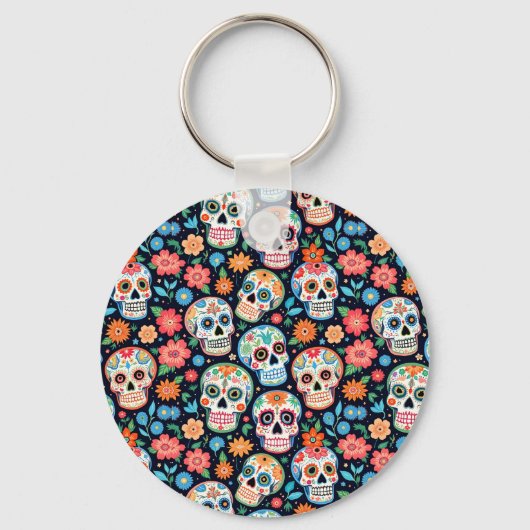 Porte-clés Crânes de Sucre et Fleurs (Recto)