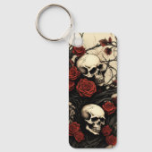 Porte-clés Crânes gothiques et Roses Rouges (Recto)