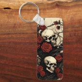 Porte-clés Crânes gothiques et Roses Rouges (Recto)