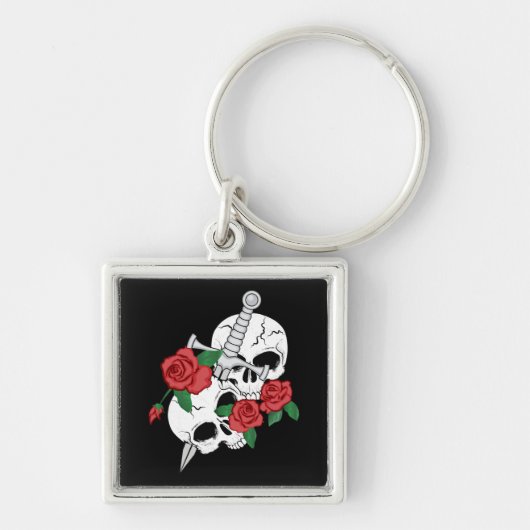 Porte-clés Crânes, Roses et Dagger (Devant)