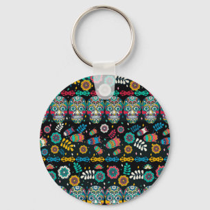 Porte-clés Crânes tribaux des Boho : motif coloré.