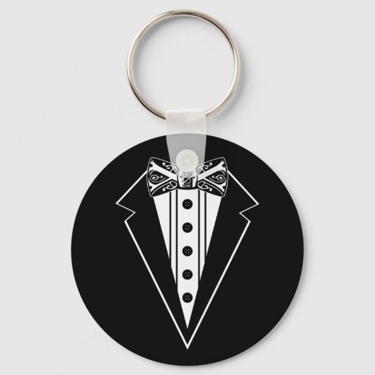 Porte-clés Cravate Bow noir et blanc avec Tux (Recto)