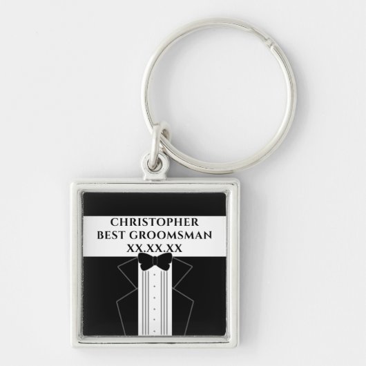 Porte-clés Cravate Noire Meilleur Groomsman Tuxedo Mariage Po (Devant)