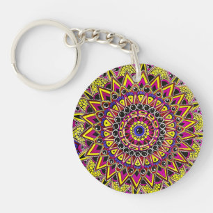 Porte-clés Crayon de couleur violet jaune mandala carte posta